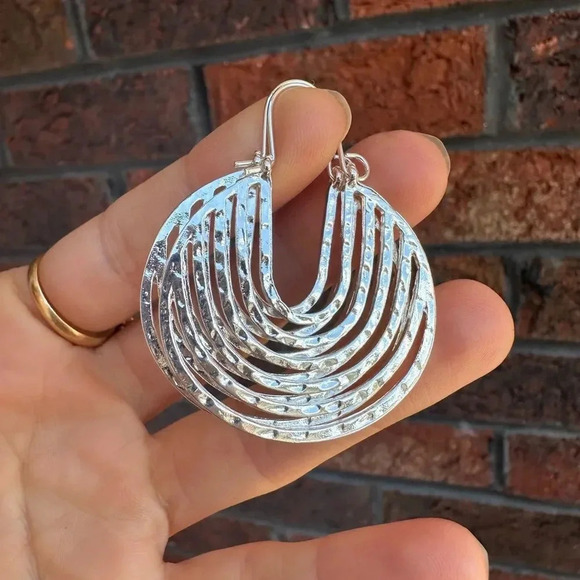 Gold Hammered Crescent Hoop Earring - Picture 15 of 16